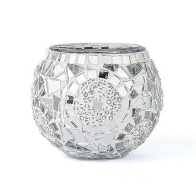 Kafthan 3.4 In. Handmade White Mosaic Glass Votive Candle Holder