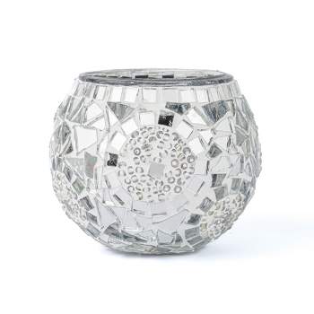 Kafthan 3.4 in. Handmade White Mosaic Glass Votive Candle Holder