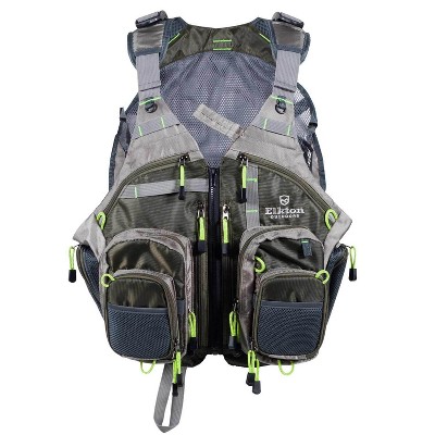 Elkton Outdoors ELK-FFV-M Lightweight Design Fly Fishing Backpack Vest With Mesh Multi-Pocket Storage, One Size Fits All, Gray