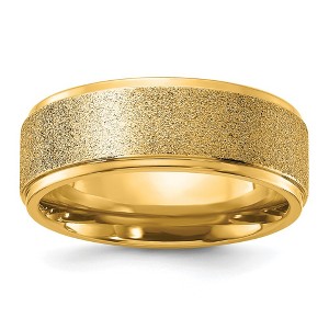 Chisel Titanium Polished Laser-cut Center Yellow IP-plated 8mm Band Ring - 1 of 4
