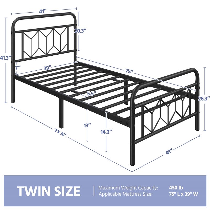 Yaheetech Vintage Metal Bed Frame with Headboard, 4 of 12