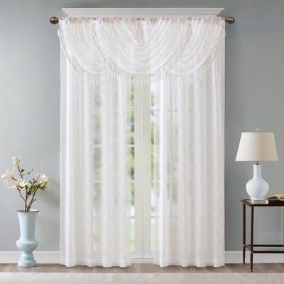 White Sheer Embroidered Waterfall Valance with Tassels
