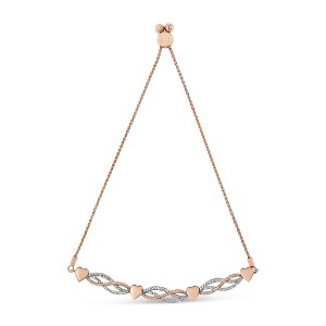 Haus of Brilliance 14K Rose Gold Plated Silver Diamond Infinity Link and Heart Bolo Bracelet - 1 of 4