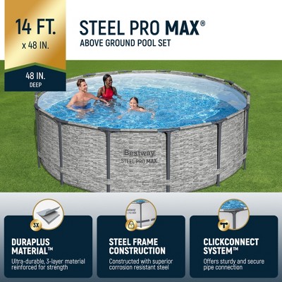 Bestway Steel Pro MAX 14 Foot Round Above Ground Pool Set with Filter Pump and Ladder