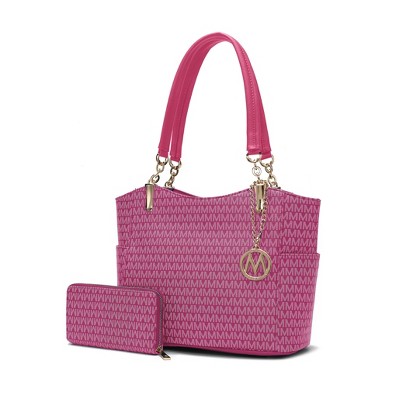 MKF Collection Savannah M Logo Printed Vegan Leather Women’s Tote and Wristlet Wallet by Mia K- 2 pieces