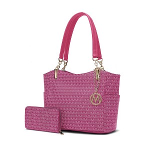 MKF Collection Savannah M Logo Printed Vegan Leather Women’s Tote and Wristlet Wallet by Mia K- 2 pieces - 1 of 4