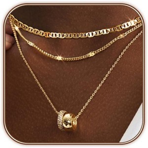 Layered CZ Rondelle Pendant Necklaces for Women,14K Gold Trendy Chain Dainty Circle Rondelle Choker for Women Two-Toned Cubic Zirconia Gold Necklace - 1 of 4