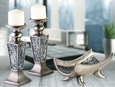 Handcrafted Silver Resin Decorative Bowl with Stand