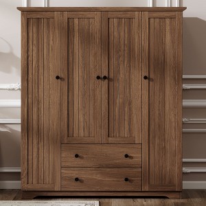 4-Door Wardrobe Armoire Closet with 2 Drawers, Spacious Storage for Bedroom, Living Room, White/Brown - ModernLuxe - 1 of 4