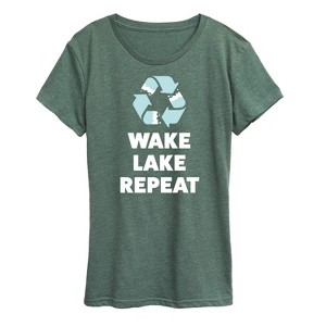 Women's - Instant Message - Wake Lake Repeat Short Sleeve Graphic T-Shirt - 1 of 4