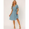 Allegra K Women's V-Neck Short Tie Cuffs Belted Waist A-Line Floral Dress - 3 of 4