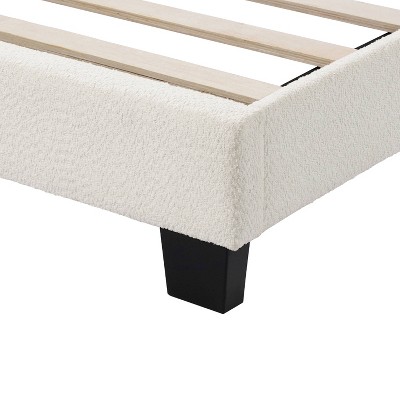 White Boucle Upholstered Queen Bed with Nailhead Trim and Wood Frame