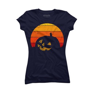 Junior's Design By Humans Vintage Retro Sunset Halloween Pumpkin I By lemonpepper T-Shirt - 1 of 3