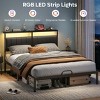 Bestier Queen Bed Frame with Upholstered Headboard Mattress Slide Stopper |  Platform Bedframe with LED Lights, Sturdy Metal Legs Black - 2 of 4