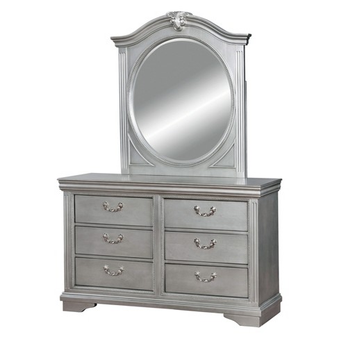 Nathanson Traditional Felt Lined Top Drawer Antique Dresser And Mirror Set Silver Gray Iohomes