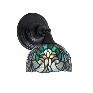 Toltec Lighting Any 1 - Light Sconce in  Matte Black with 7" Turquoise Cypress Art Glass Shade - 1 of 1