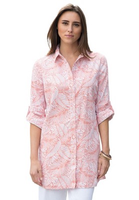 Jessica London Women's Plus Size Linen Tunic, 18 W - Orange Leaves : Target