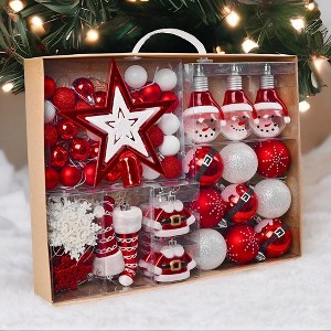70pc Super Santa Christmas Ornament Mega Bundle Set, Red and White Baubles, Snowman, Suit, Belt, and Snowflakes| OrnamentallyYou - 1 of 4