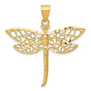 Black Bow Jewelry 14k Yellow Gold Extra Large Diamond Cut Filigree Dragonfly Pendant - 1 of 4