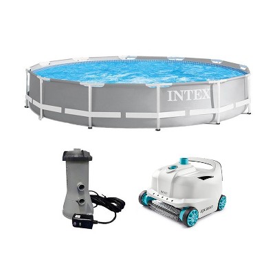 Intex 26711EH 12ft x 30in Prism Frame Above Ground Swimming Pool with 530 GPH GCFI Filter Pump and Robot Vacuum Cleaner fits up to 6 People