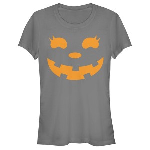 Juniors Womens CHIN UP Halloween Jack o' Lantern Face T-Shirt - 1 of 4