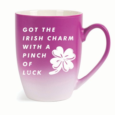 Elanze Designs Irish Charm With Pinch Of Luck Two Toned Ombre Matte 10 ounce New Bone China Coffee Tea Cup Mug, Pink and White
