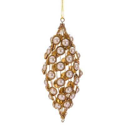 Allstate 9" Glamour Time Glitter and Pearl Christmas Tear Drop Ornament - Gold