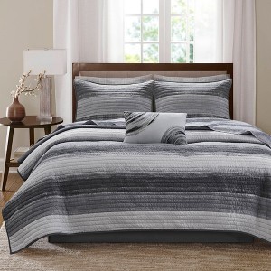 Gracie Mills Ianne Modern 8-Piece Watercolor Stripe Quilt Set with Cotton Bed Sheets - 1 of 4