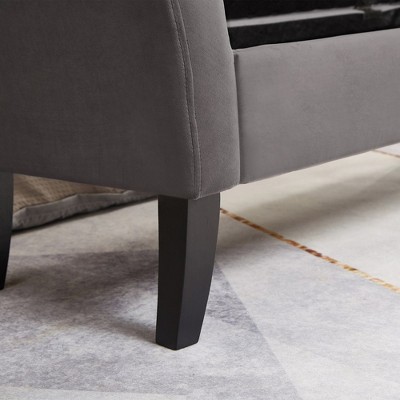 51.5'' Gray Velvet Tufted Storage Ottoman Bench with Arms