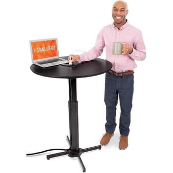 Multifunctional Round Table with Pneumatic Height Adjustment – White – Stand Steady