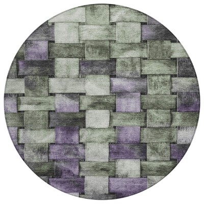 Sage And Purple Striped Washable Indoor Outdoor Area Rug