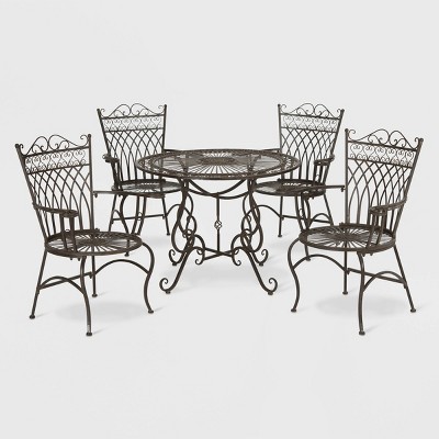 Thessaly 5pc Round Cast Iron Dining Sett - Rustic Brown - Safavieh