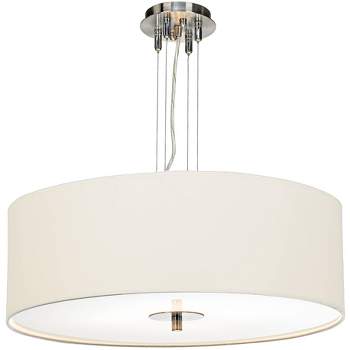 Possini Euro Design Brushed Nickel Pendant Chandelier 24" Wide Modern White Canvas Drum Shade 4-Light Fixture for Dining Room House Kitchen Island
