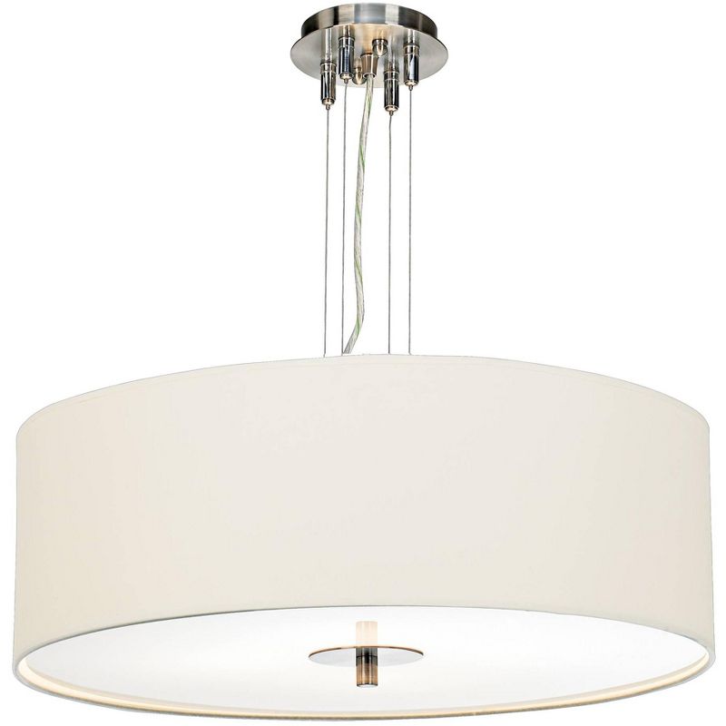 Possini Euro Design Brushed Nickel Pendant Chandelier 24" Wide Modern White Canvas Drum Shade 4-Light Fixture for Dining Room House Kitchen Island, 1 of 7