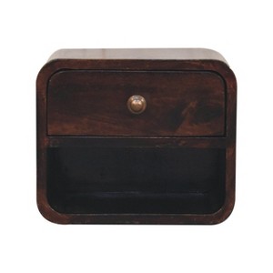 HomeRoots 16" Walnut Solid Wood Round One Drawer Floating Nightstand - 1 of 4