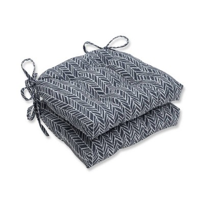 Set of 2 Indoor/Outdoor Herringbone Slate Reversible Chair Pad Gray - Pillow Perfect: Weather-Resistant, Tufted with Ties
