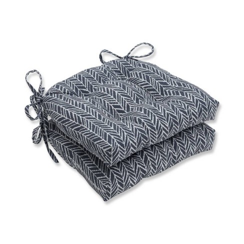 Set of 2 Indoor/Outdoor Herringbone Slate Reversible Chair Pad Gray - Pillow Perfect: Weather-Resistant, Tufted with Ties - image 1 of 3