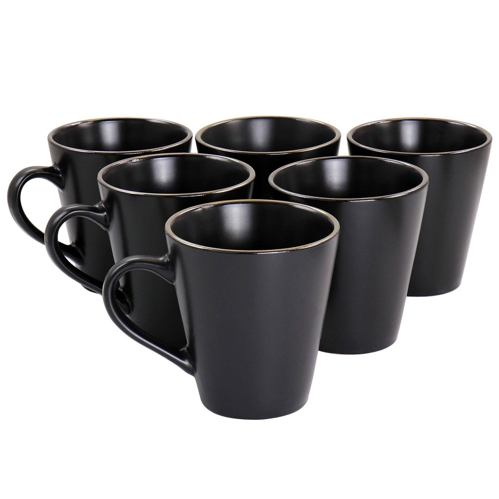 Photos - Glass 6pc Paul Stoneware 12 oz Mug Set with Rim Matte Black/Gold - Elama