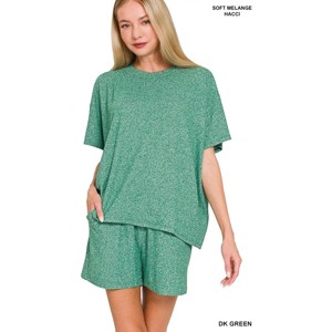 I am a Fashion Junky Zenana Soft Melange Short Sleeve Tee and Shorts Set - 1 of 3