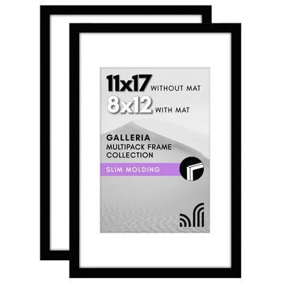 Americanflat 11x17 Picture Frame with Mat for 8x12, Black, 2 Pack