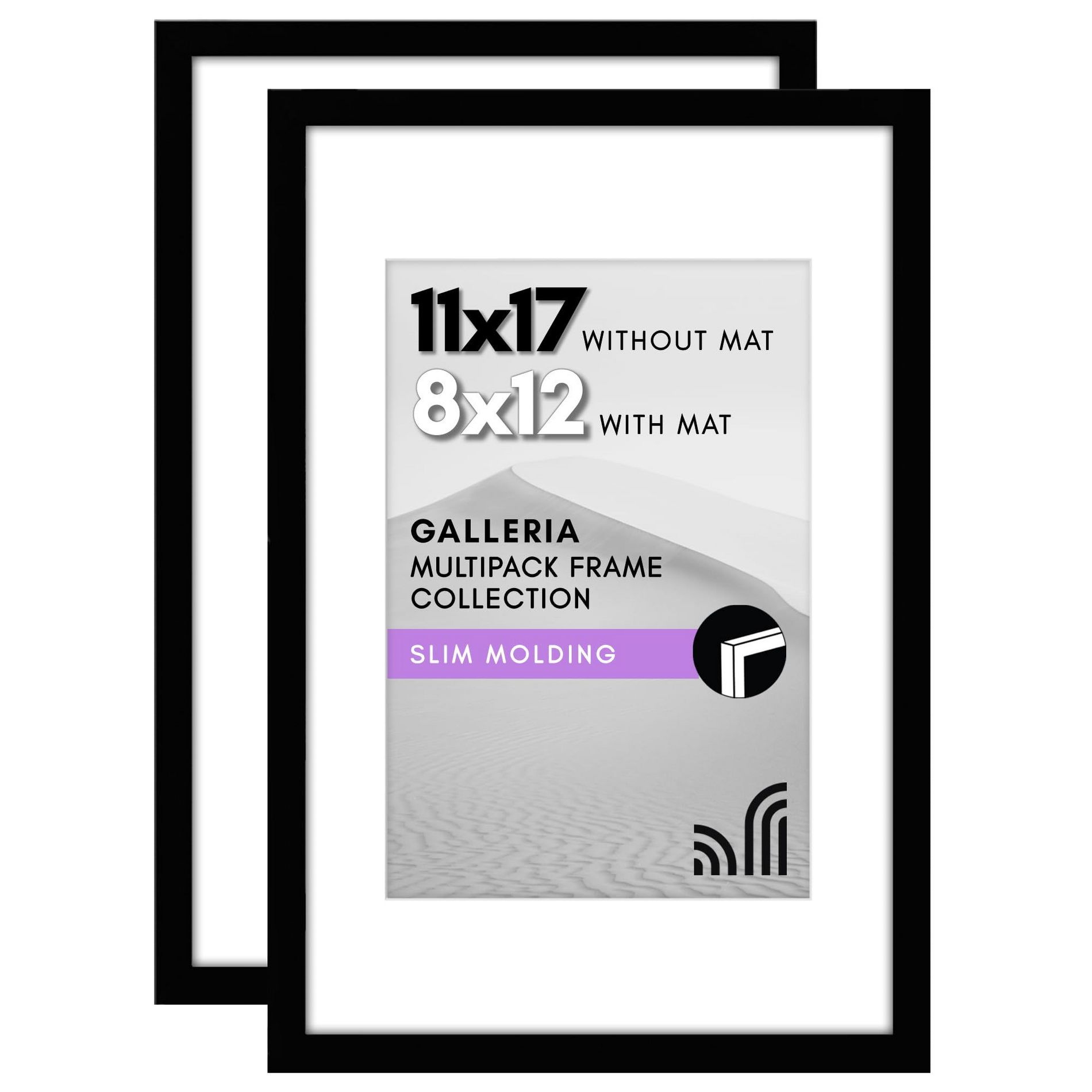 Americanflat 11x17 Picture Frame with Mat for 8x12, Black, 2 Pack