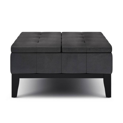 Lancaster Square Coffee Table Storage, Black Leather Ottoman Table