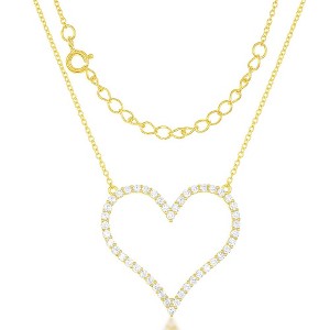 Bella Silver Sterling Silver Large Open CZ Heart Necklace - Gold Plated - Yellow - 16+2 Inch - 1 of 2