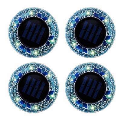 Blue Mosaic Solar Powered LED Disk Lights Set of 4