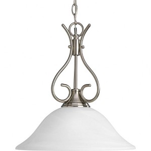 Progress Lighting, Alabaster Scroll, 1-Light Pendant, Brushed Nickel, Alabaster Style Glass Shade - 1 of 2