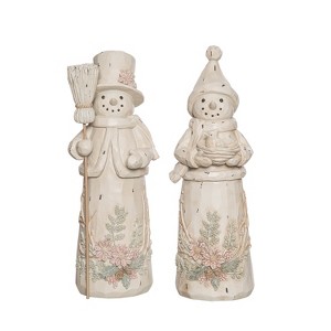 Transpac Resin Rustic Snowman Figurine Set of 2 Christmas Home Decorations - 1 of 1