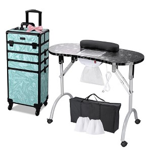 Byootique Folding Manicure Nail Table 4in1 Rolling Makeup Train Case - 1 of 4