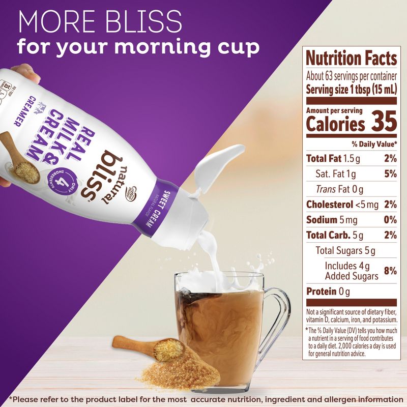 Coffee mate Natural Bliss Sweet Cream Creamer - 32 fl oz (1qt), 4 of 9