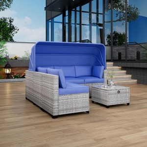 6 Piece Set of Outdoor Daybeds, Daybed with Retractable Canopy, Outdoor Furniture with Canopy - 1 of 4
