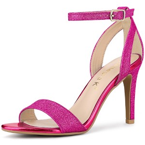 Allegra K Women's Glitter Open Toe Ankle Buckle Strap Stiletto High Heel Sandals - 1 of 4